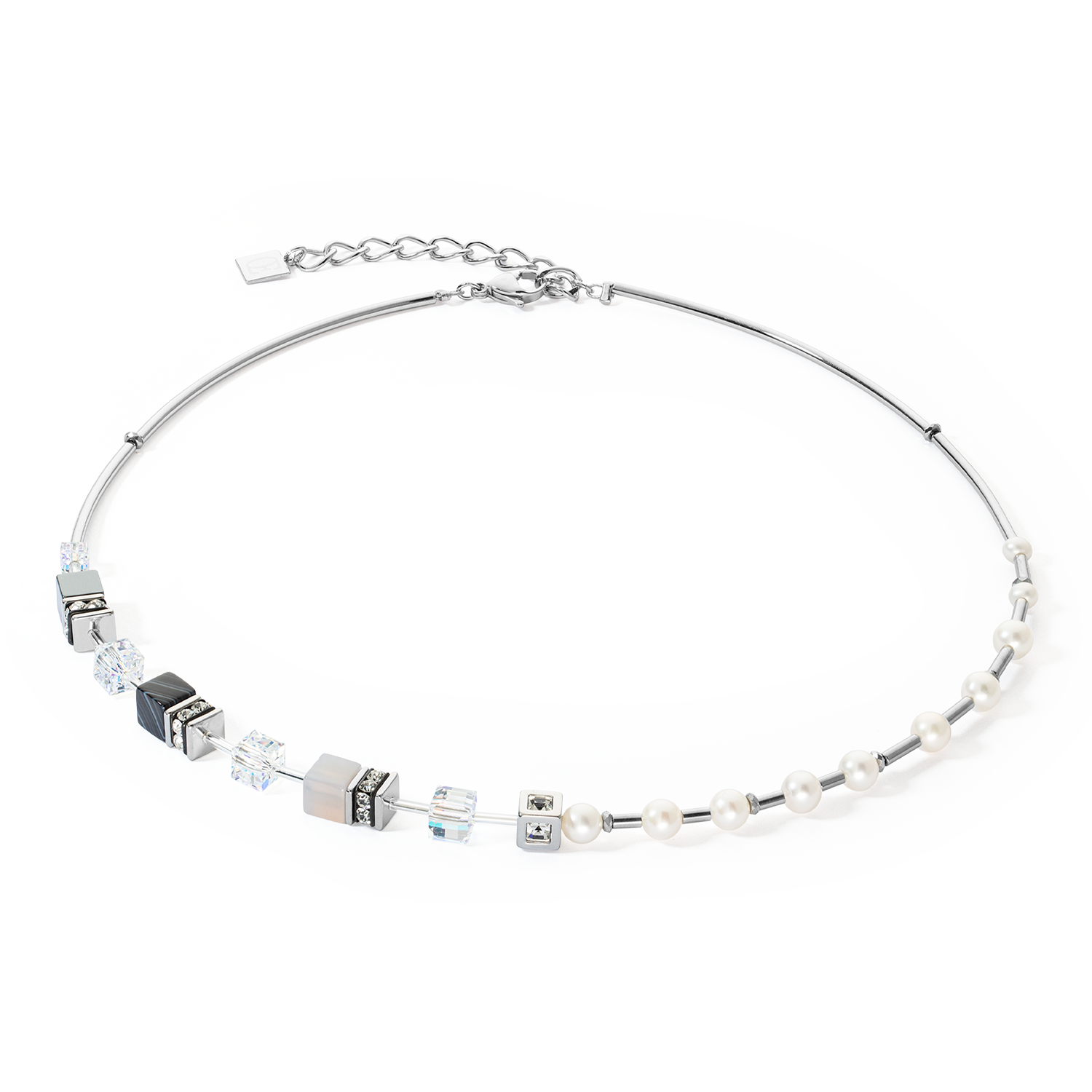 Collier GeoCUBE® Fusion Precious Pearl Mix gris argenté