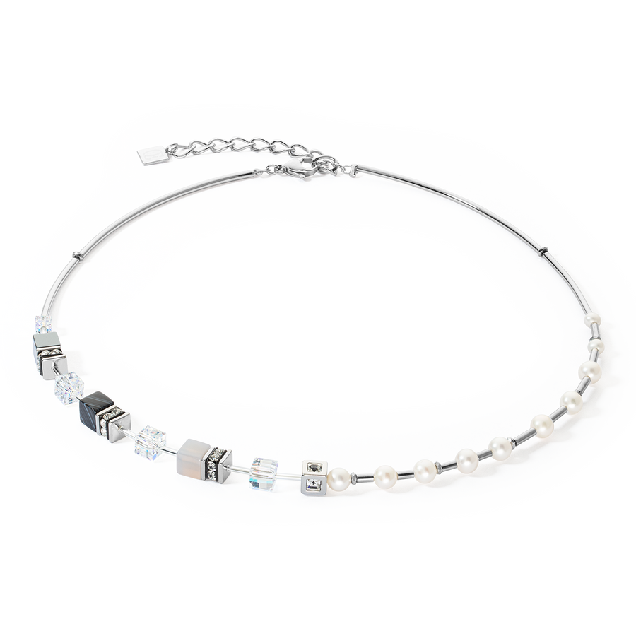 Collier GeoCUBE® Fusion Precious Pearl Mix gris argenté