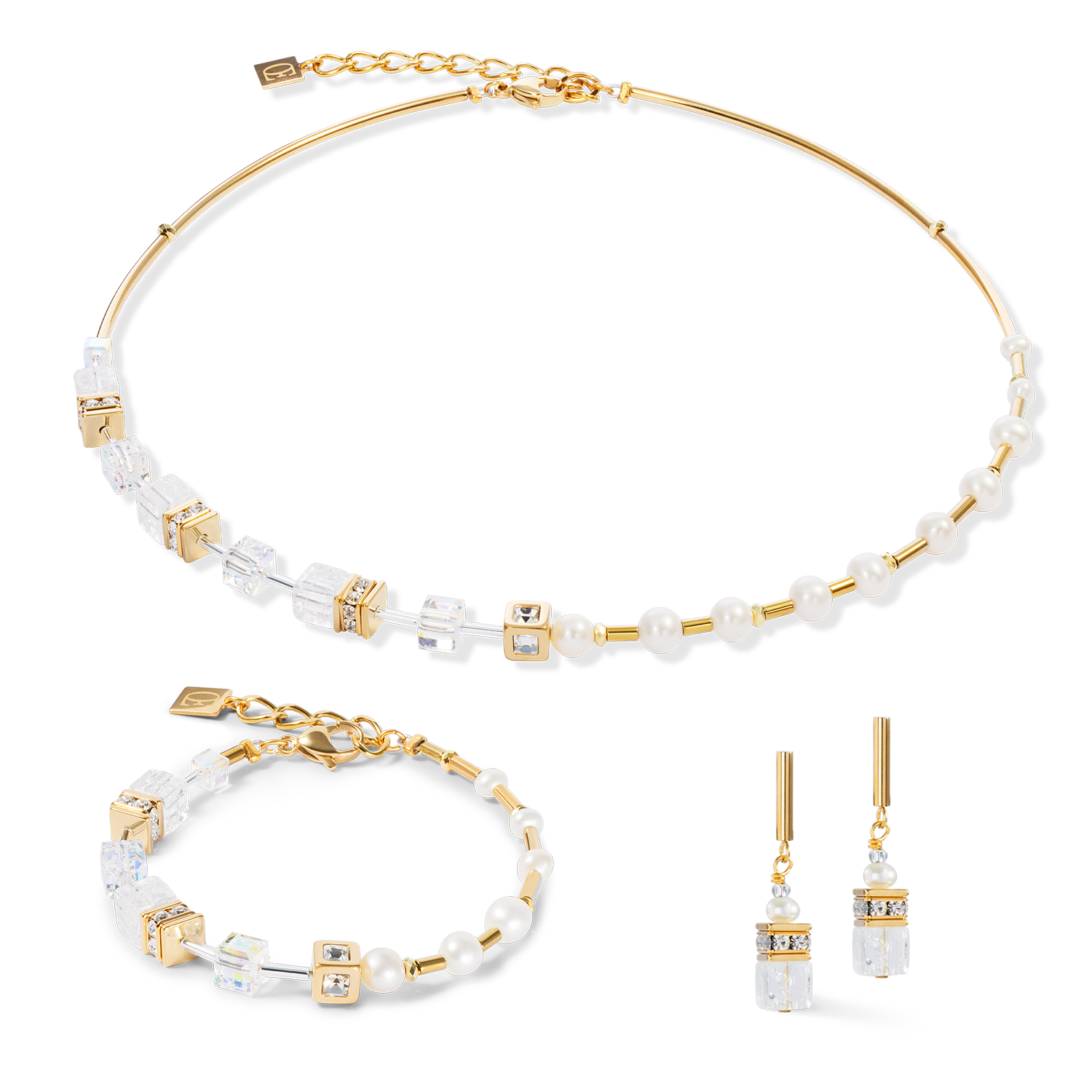 Collier GeoCUBE® Fusion Precious Pearl Mix or-blanc