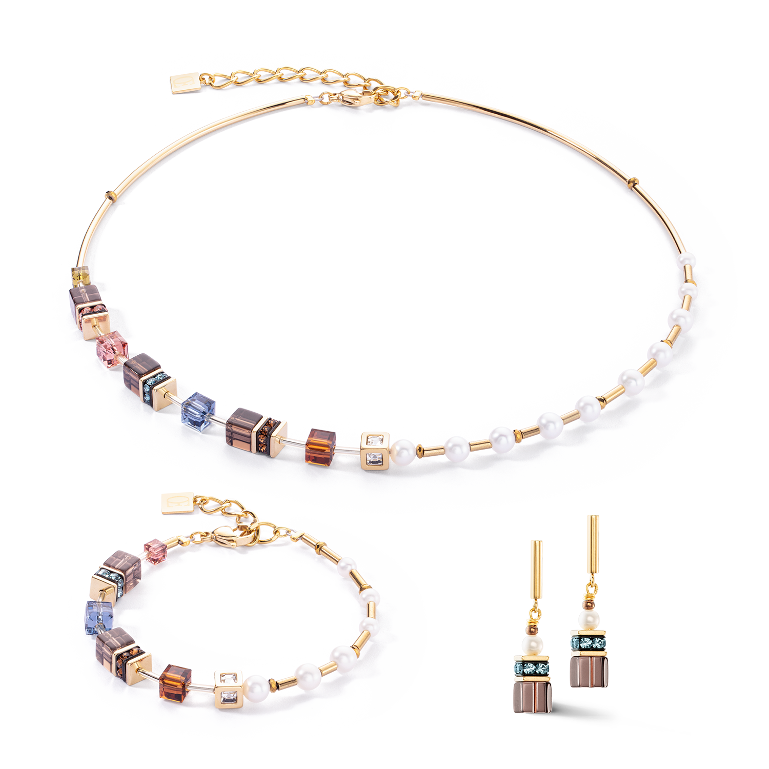 Collier GeoCUBE® Fusion Precious Pearl Mix or-automne