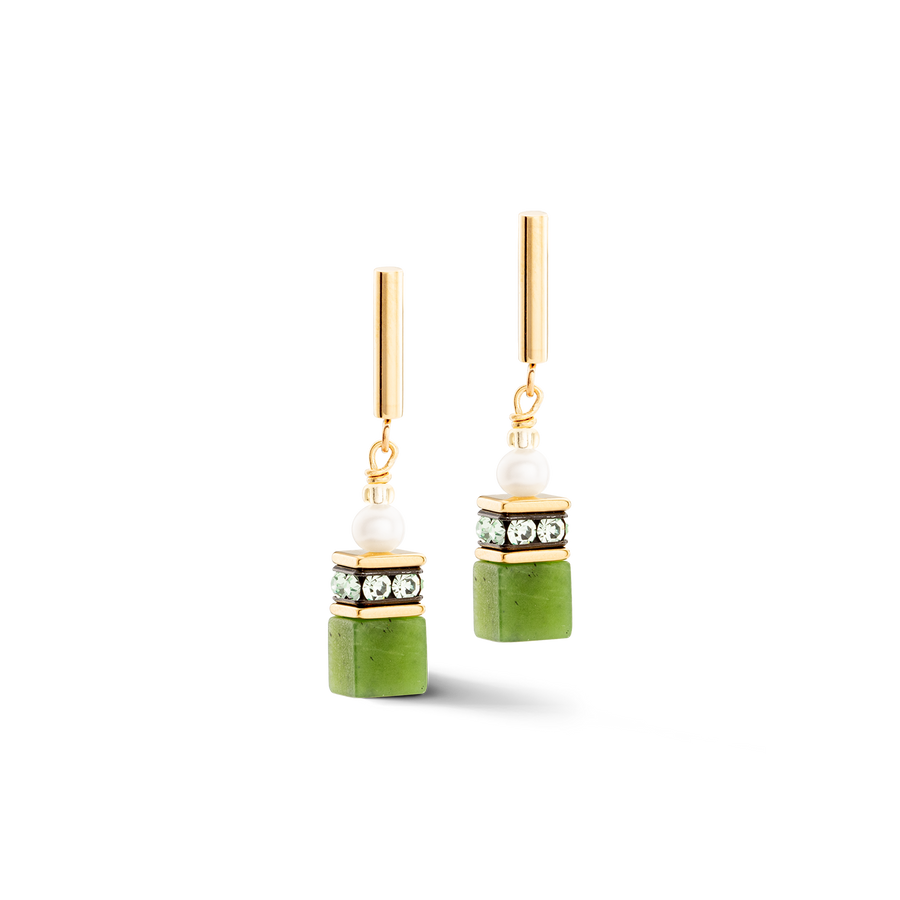 Boucles d'oreilles GeoCUBE® Fusion Precious Pearl Mix or-vert