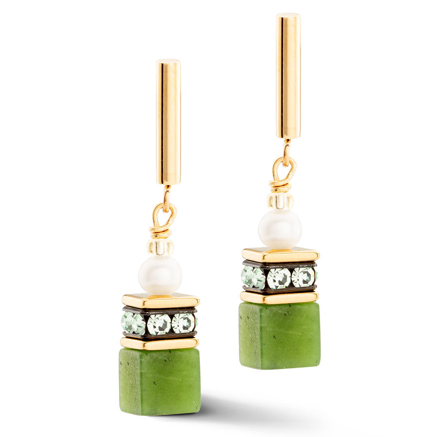 Boucles d'oreilles GeoCUBE® Fusion Precious Pearl Mix or-vert
