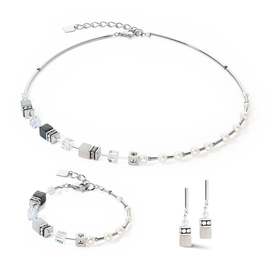 Boucles d'oreilles GeoCUBE® Fusion Precious Pearl Mix gris argenté