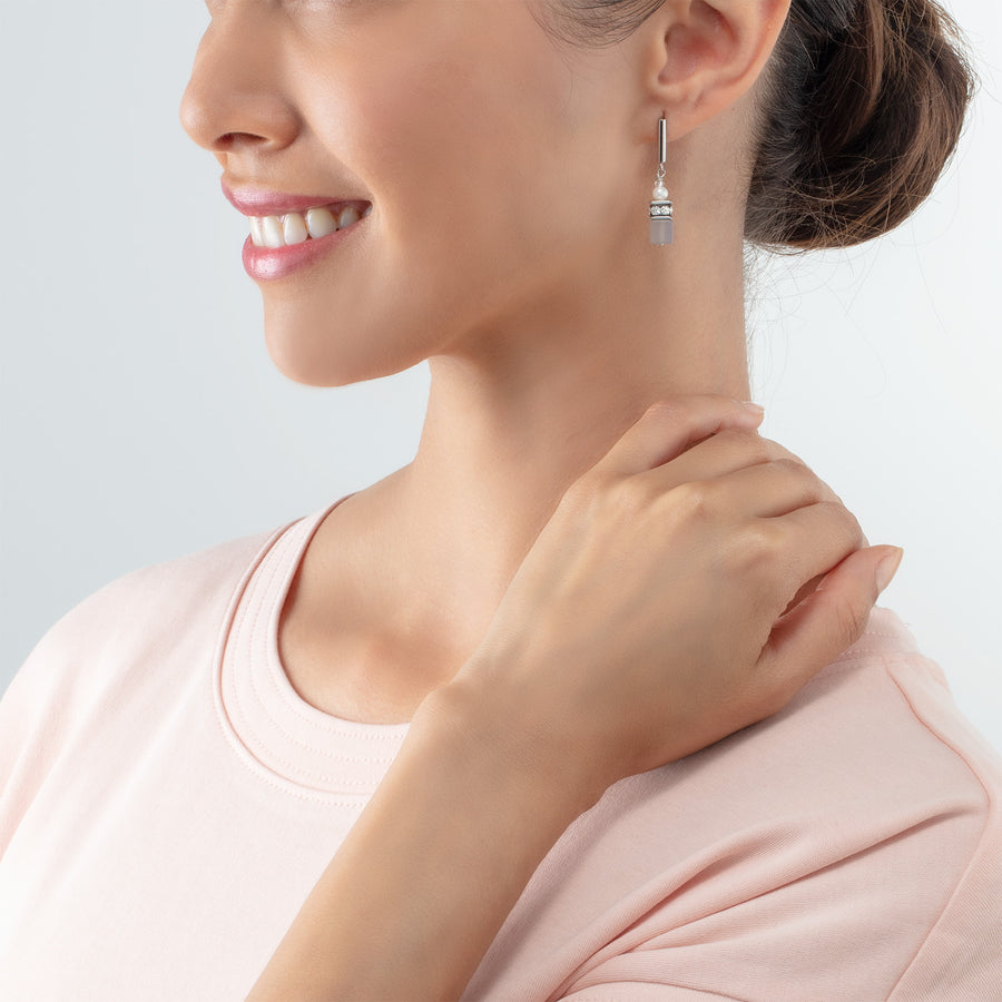 Boucles d'oreilles GeoCUBE® Fusion Precious Pearl Mix gris argenté