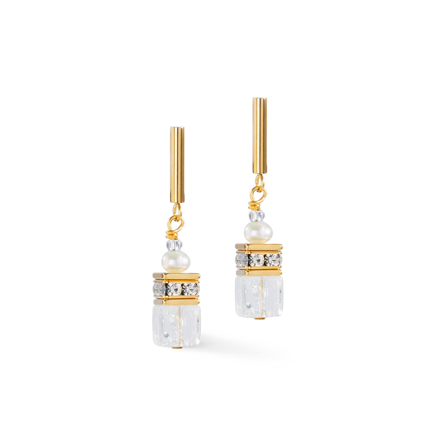 Boucles d'oreilles GeoCUBE® Fusion Precious Pearl Mix or-blanc