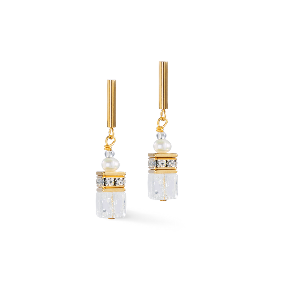 Boucles d'oreilles GeoCUBE® Fusion Precious Pearl Mix or-blanc