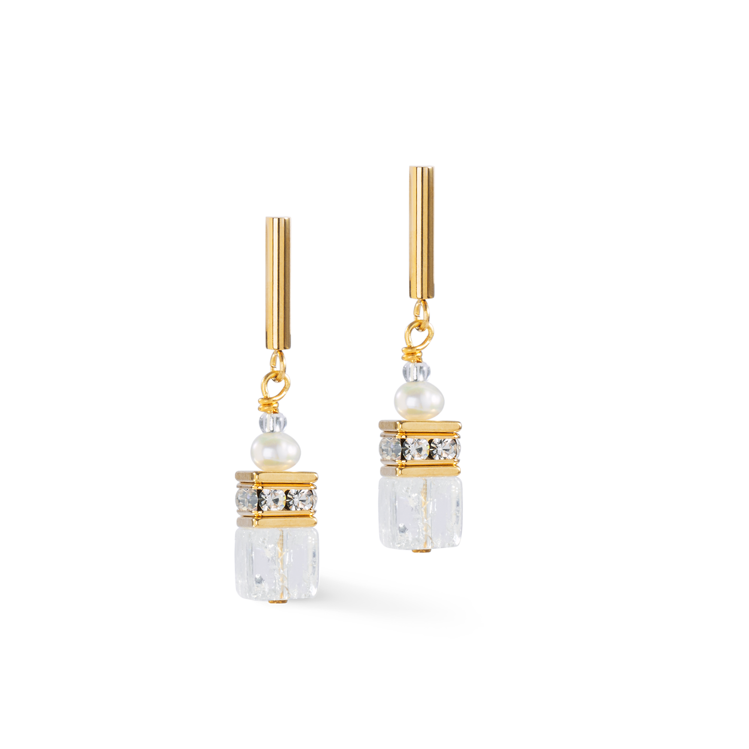 Boucles d'oreilles GeoCUBE® Fusion Precious Pearl Mix or-blanc