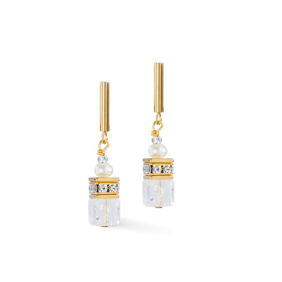 Boucles d'oreilles GeoCUBE® Fusion Precious Pearl Mix or-blanc