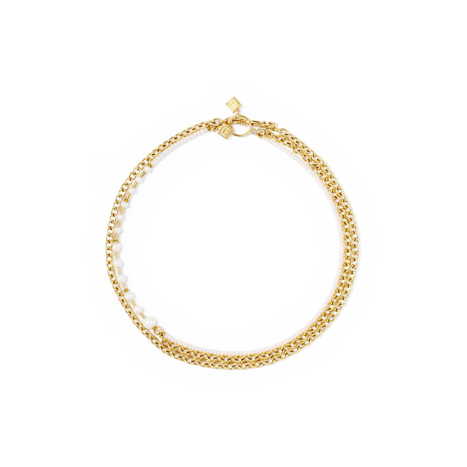 Collier Chain & Pearl Fever blanc-or