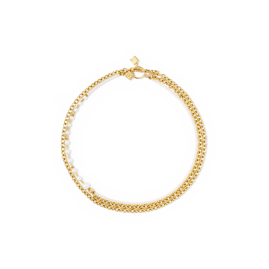Collier Chain & Pearl Fever blanc-or