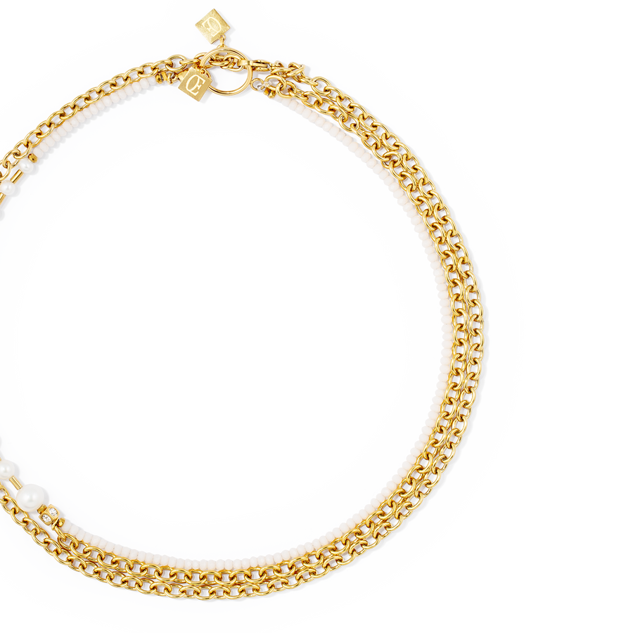 Collier Chain & Pearl Fever blanc-or