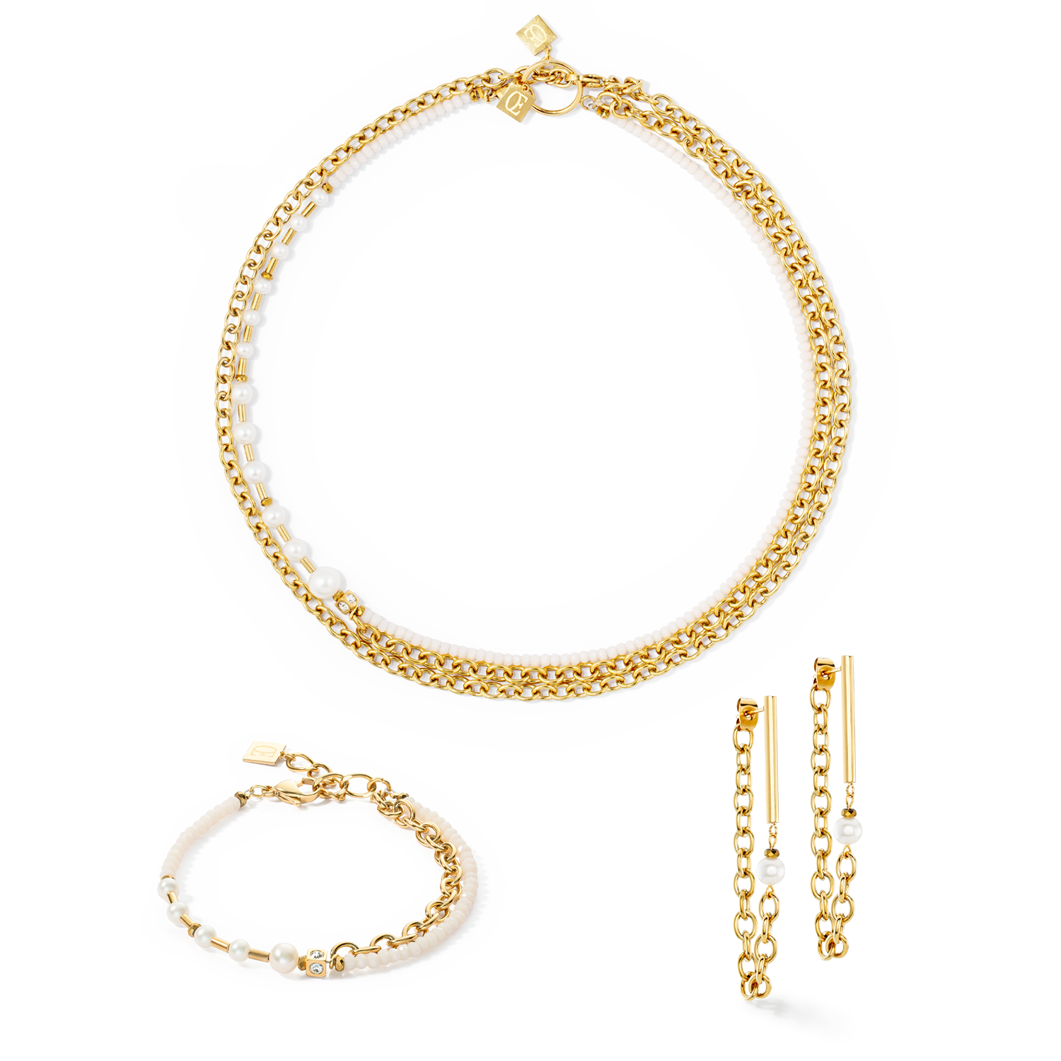 Collier Chain & Pearl Fever blanc-or