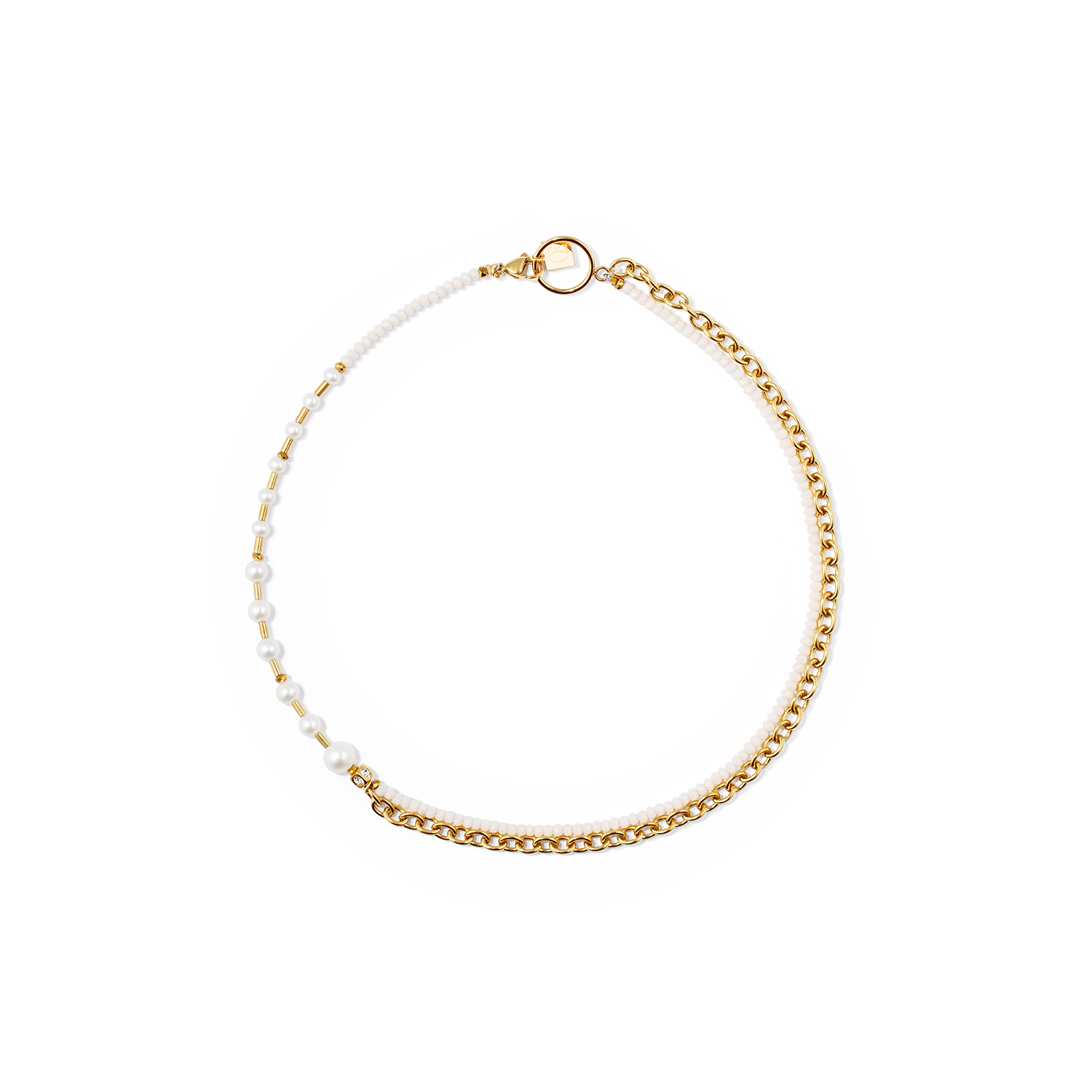Collier Chain & Pearl Fever blanc-or