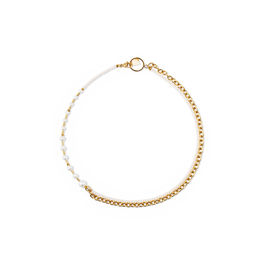 Collier Chain & Pearl Fever blanc-or