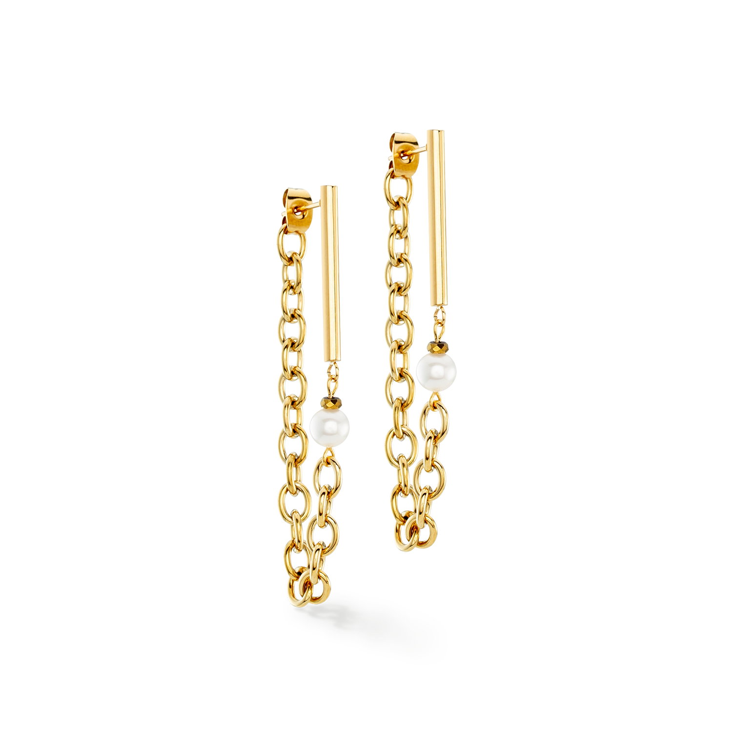 Boucles d'oreilles Chain & Pearl Fever blanc-or