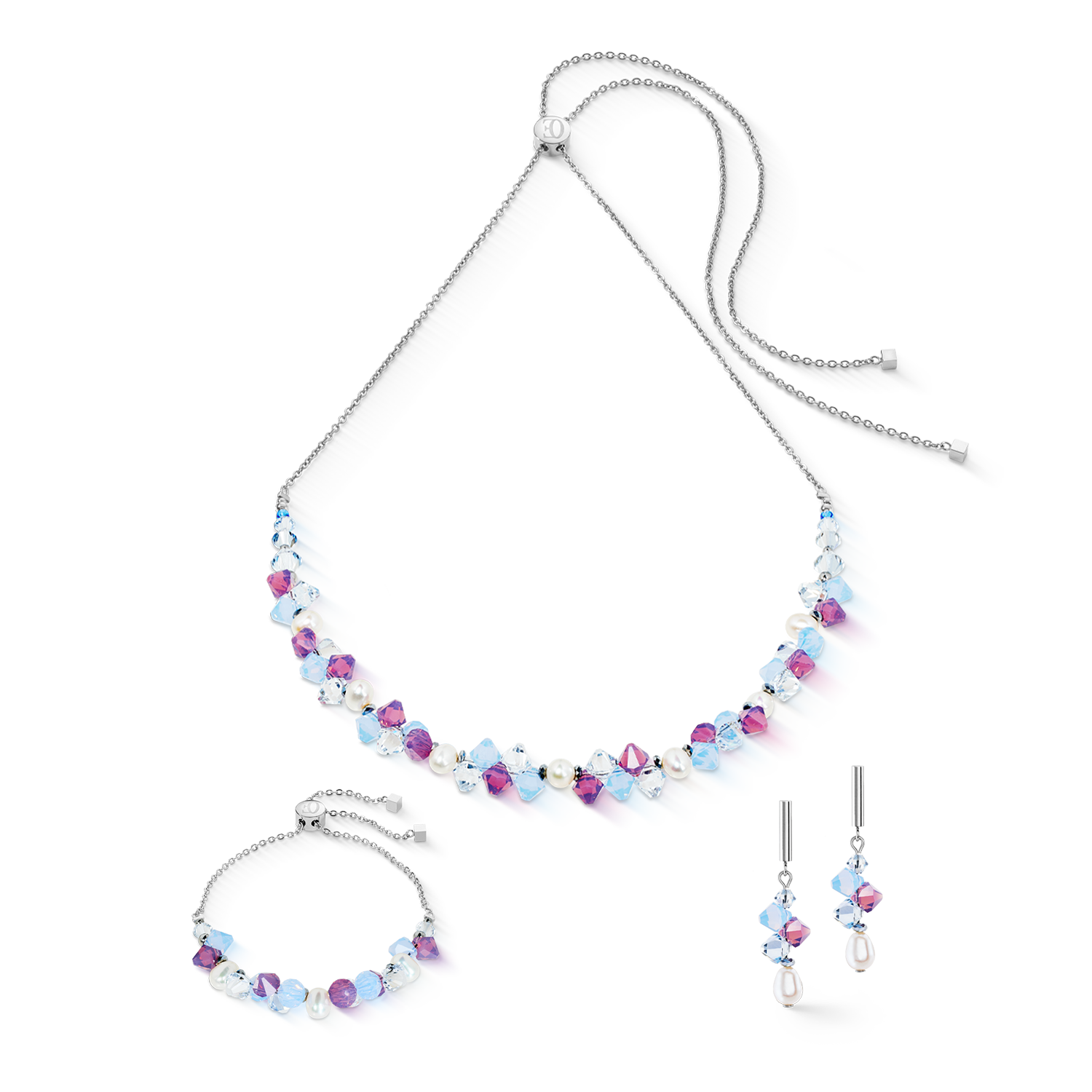 Collier Dancing Crystals & Pearls lilas-bleu