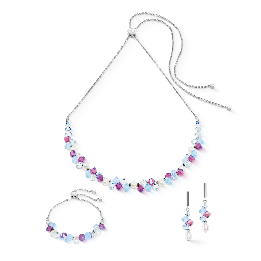 Collier Dancing Crystals & Pearls lilas-bleu