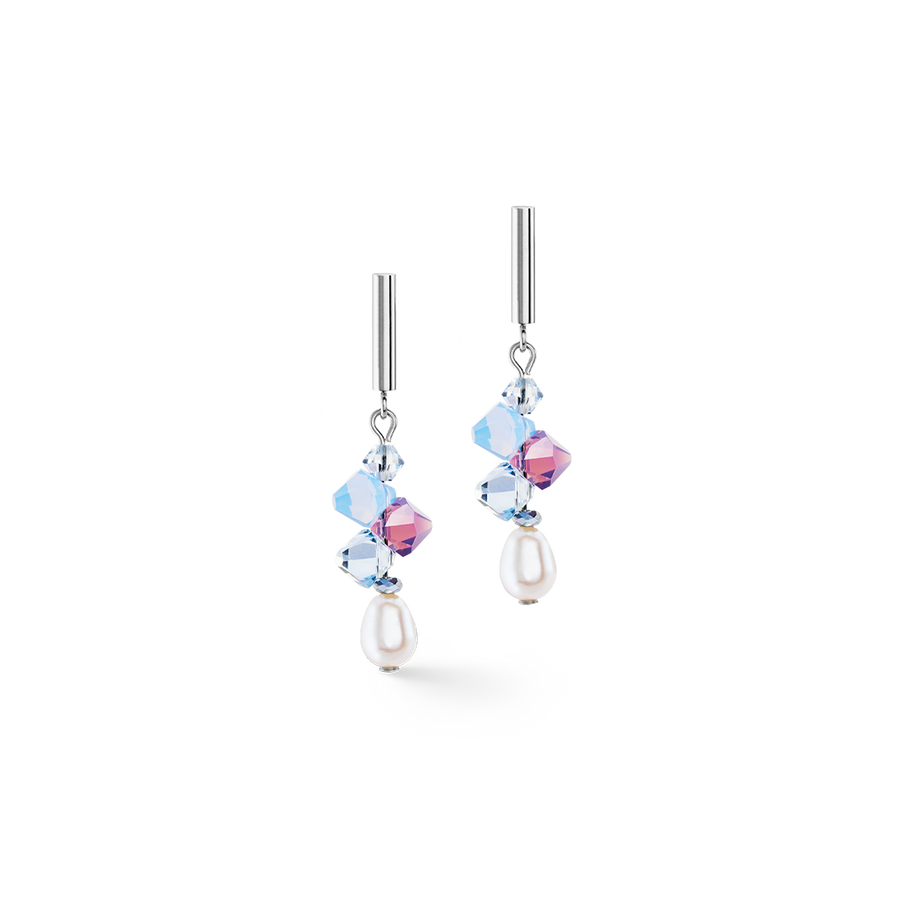 Boucles d'oreilles Dancing Crystals & Pearls lilas-bleu