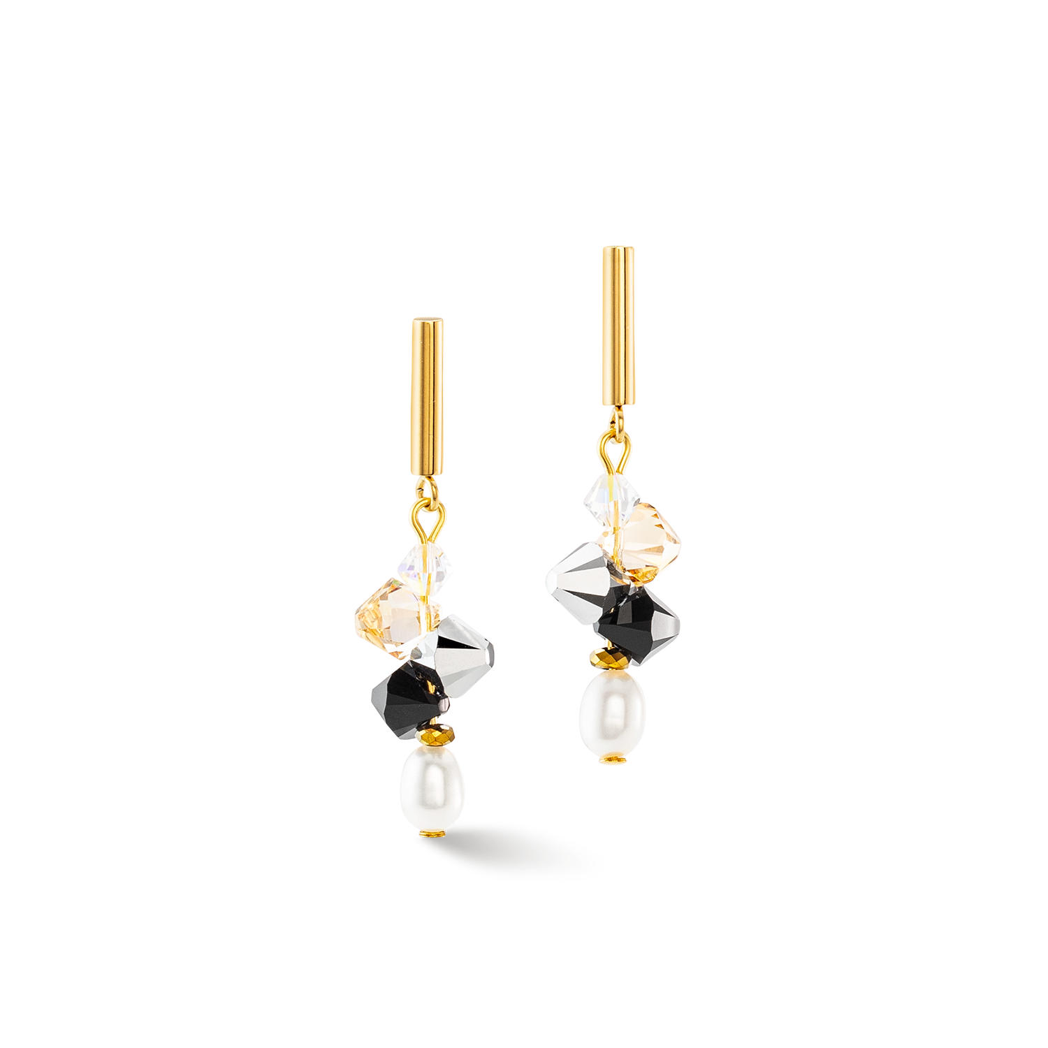 Boucles d'oreilles Dancing Crystals & Pearls noir argent