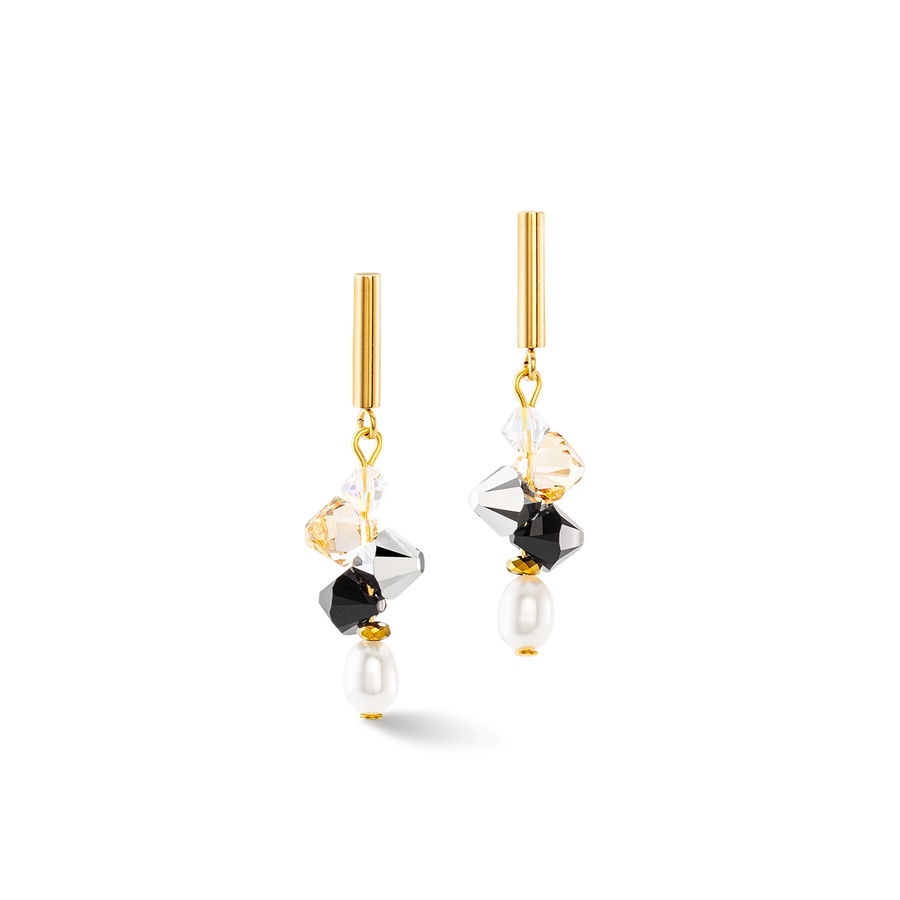 Boucles d'oreilles Dancing Crystals & Pearls noir argent