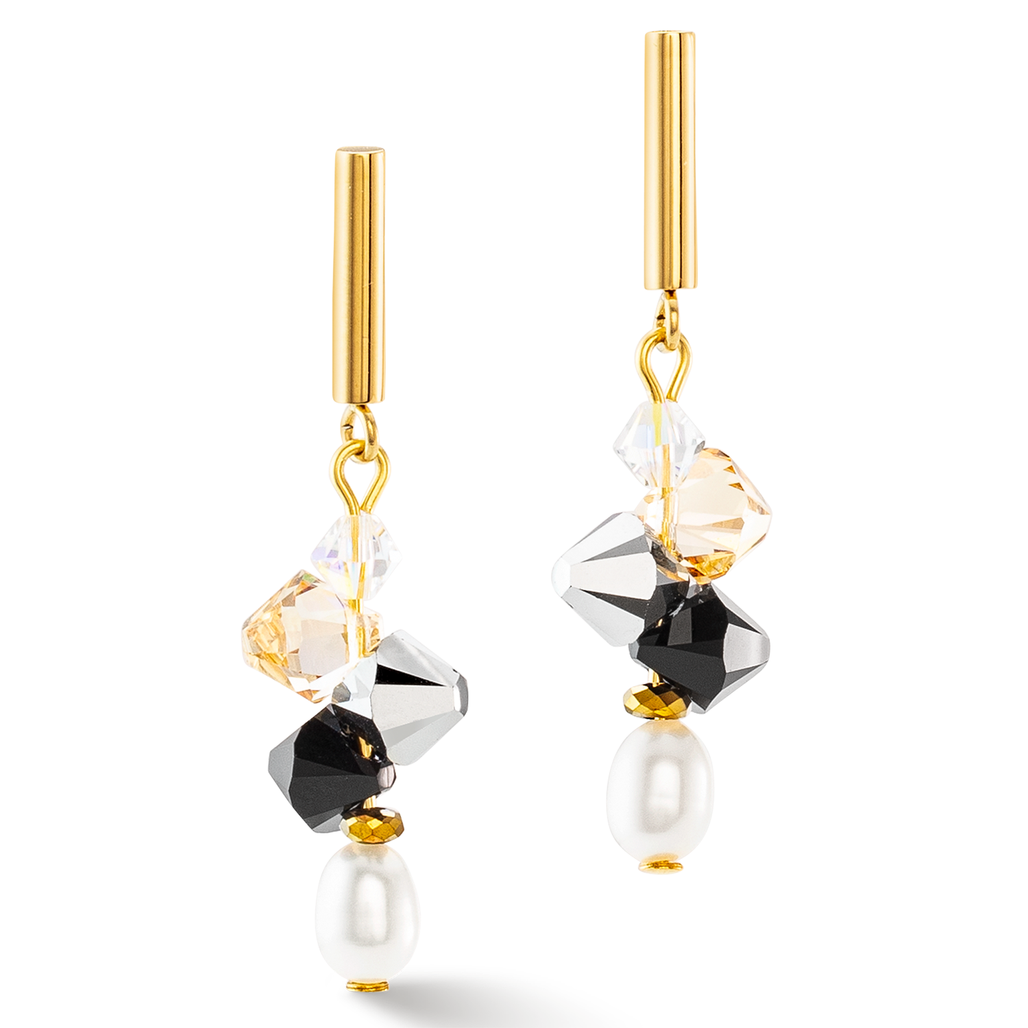 Boucles d'oreilles Dancing Crystals & Pearls noir argent