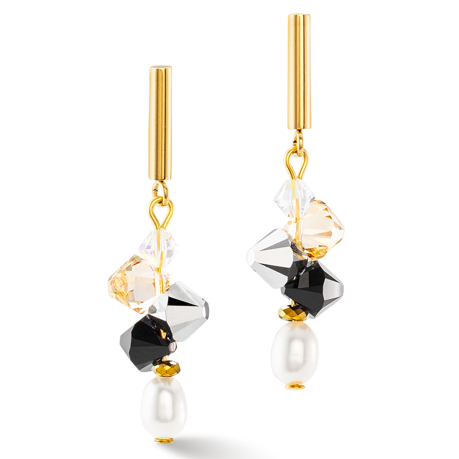 Boucles d'oreilles Dancing Crystals & Pearls noir argent