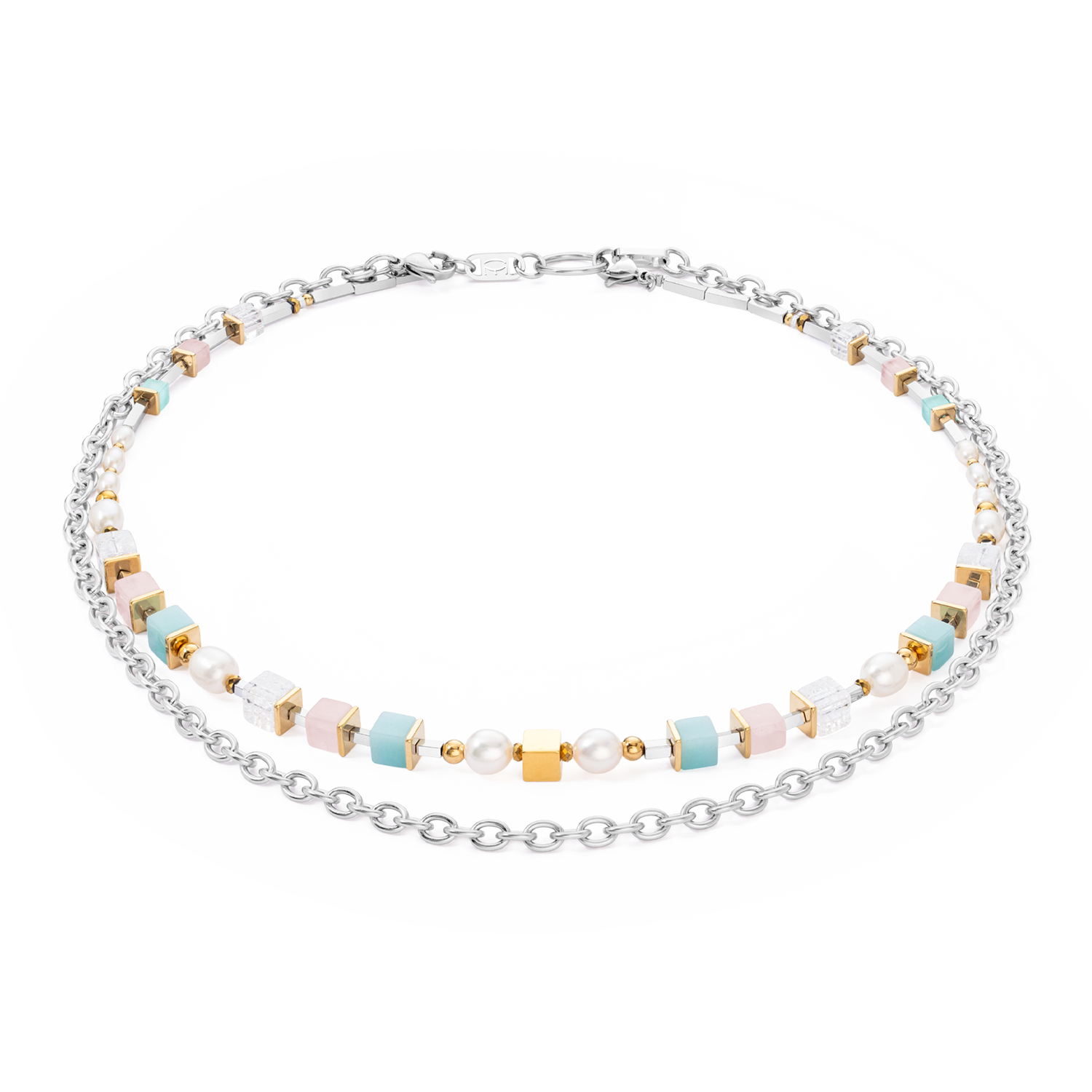 Collier Cool Romantic Cubes & Pearls bicolore