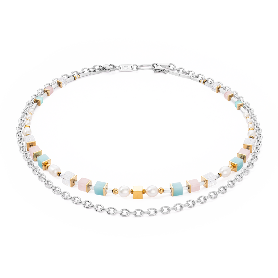 Collier Cool Romantic Cubes & Pearls bicolore