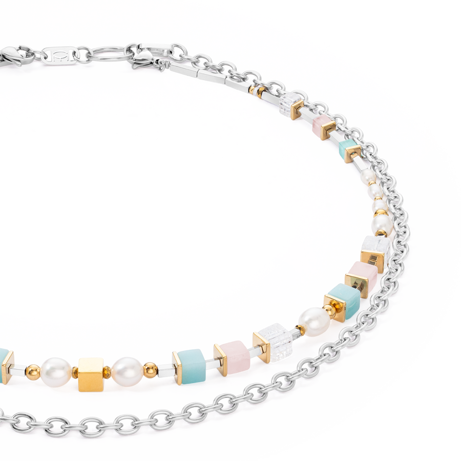 Collier Cool Romantic Cubes & Pearls bicolore