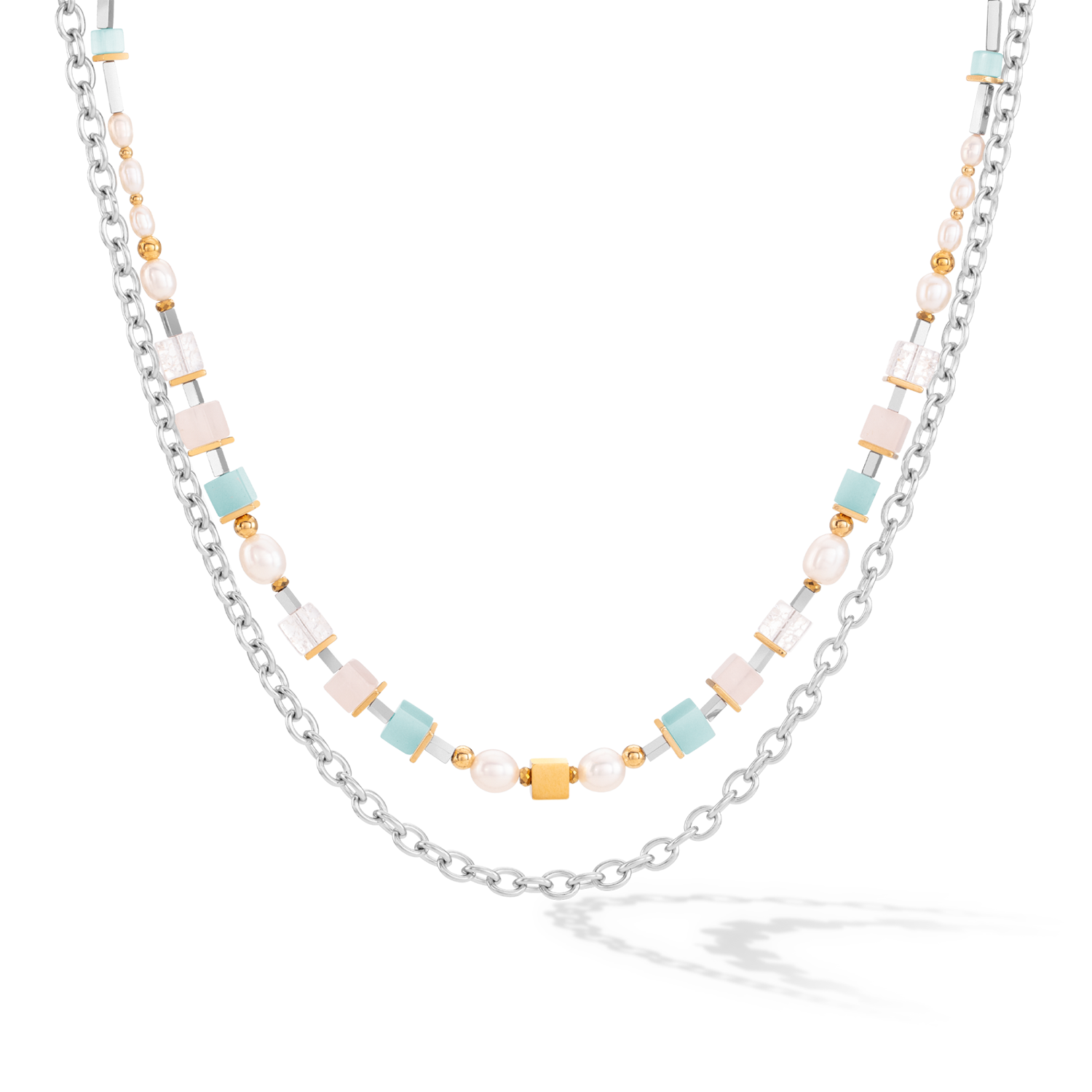 Collier Cool Romantic Cubes & Pearls bicolore