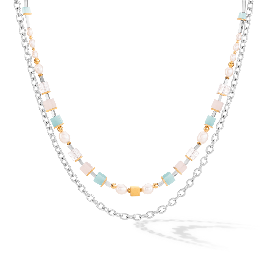 Collier Cool Romantic Cubes & Pearls bicolore
