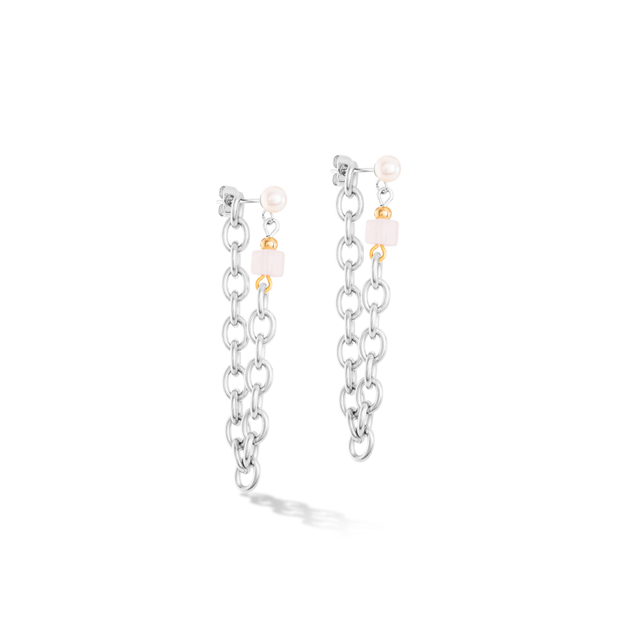 Boucles d'oreilles Cool Romantic Cubes & Pearls bicolor
