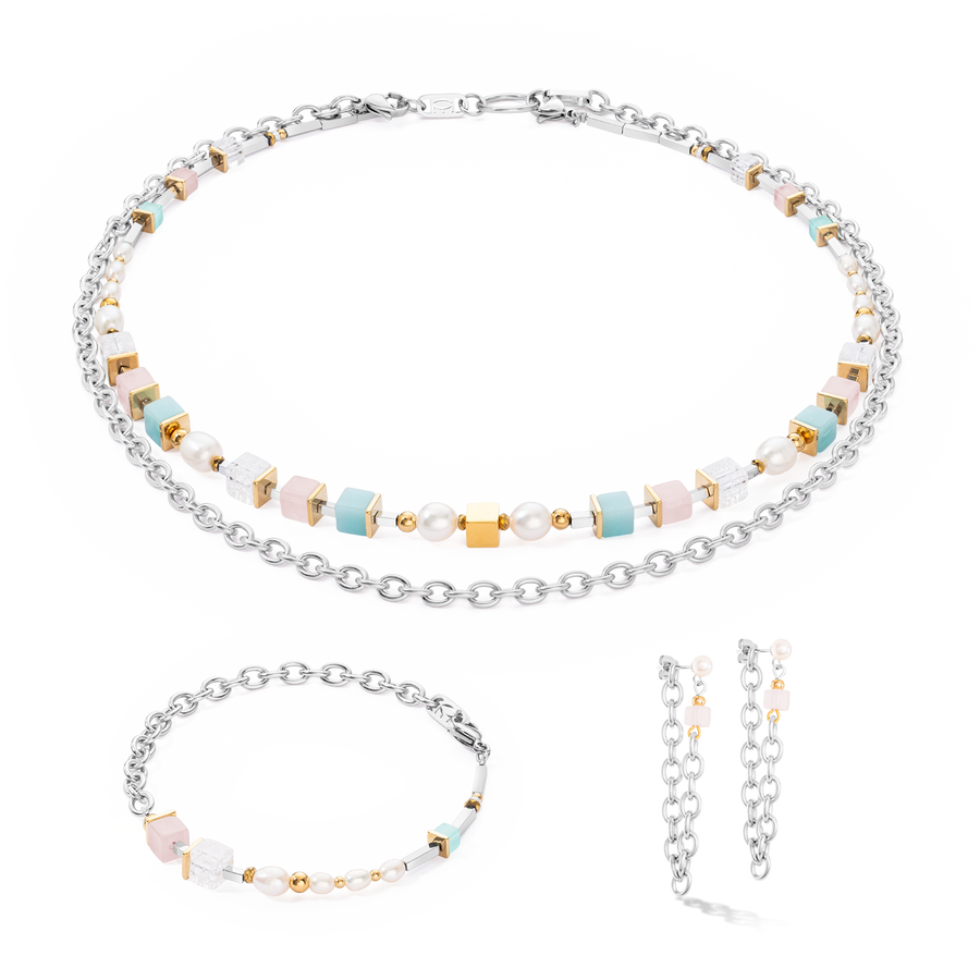 Boucles d'oreilles Cool Romantic Cubes & Pearls bicolor