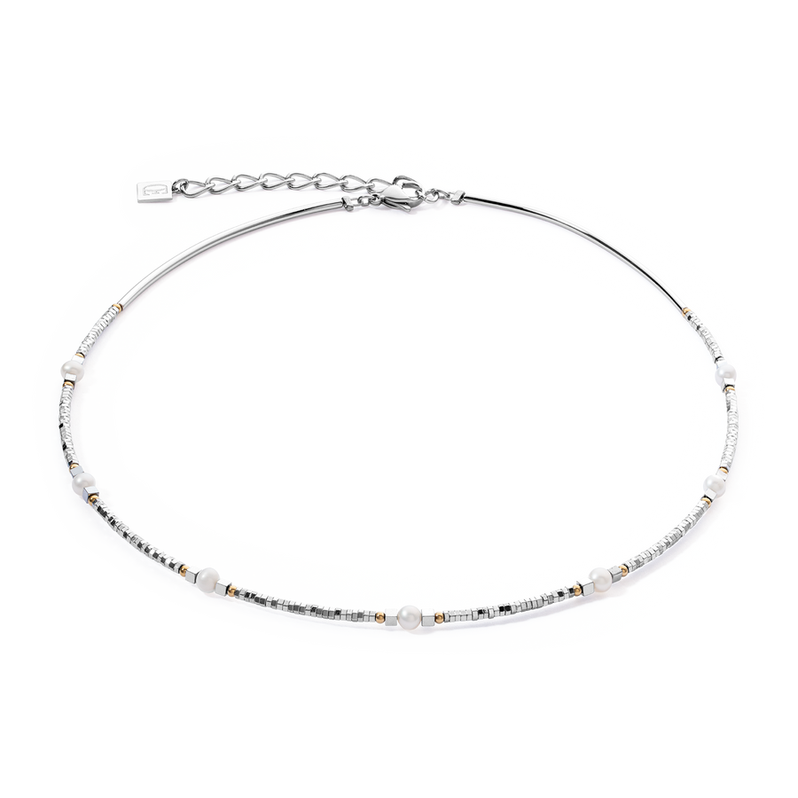 Collier Orbit perle d'eau douce argentée