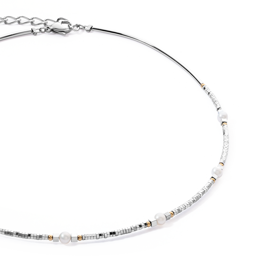 Collier Orbit perle d'eau douce argentée