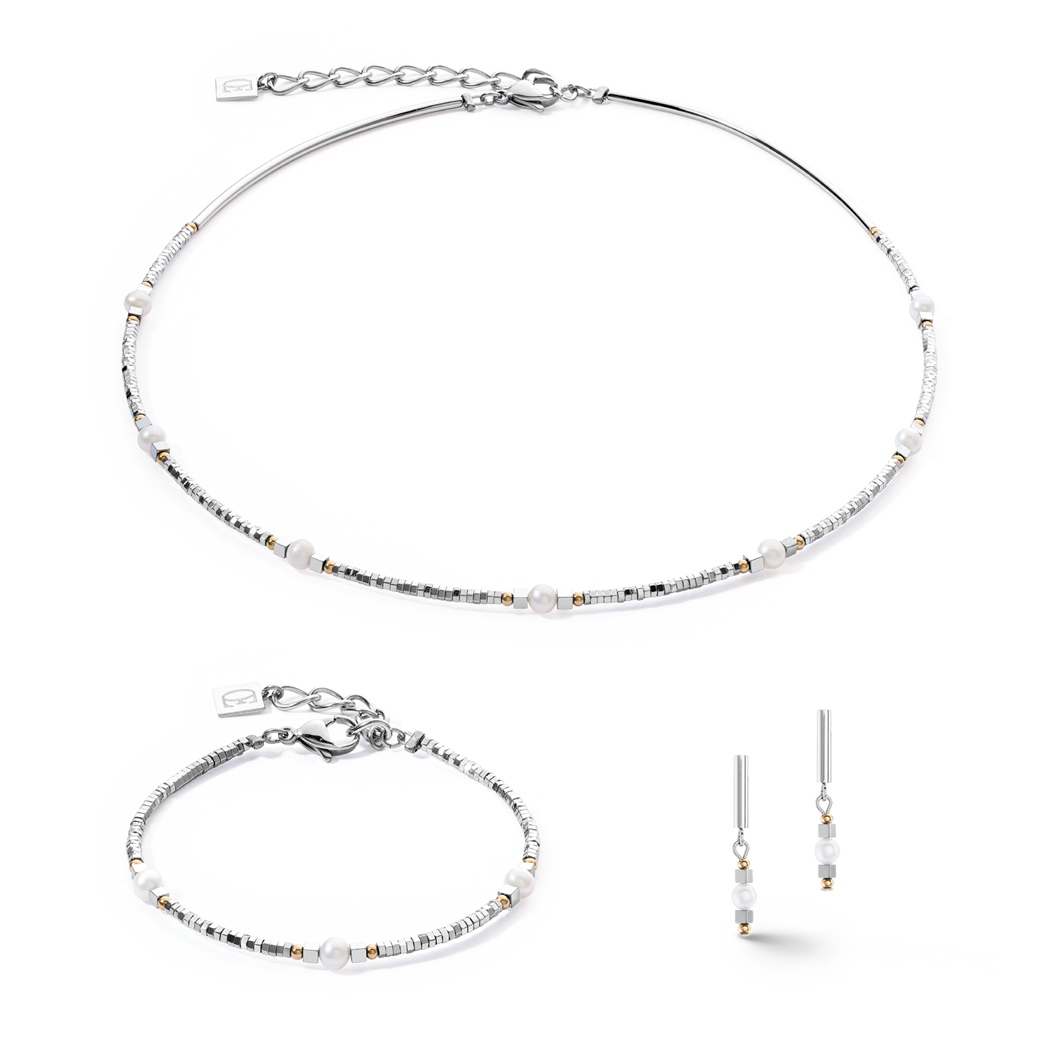 Collier Orbit perle d'eau douce argentée