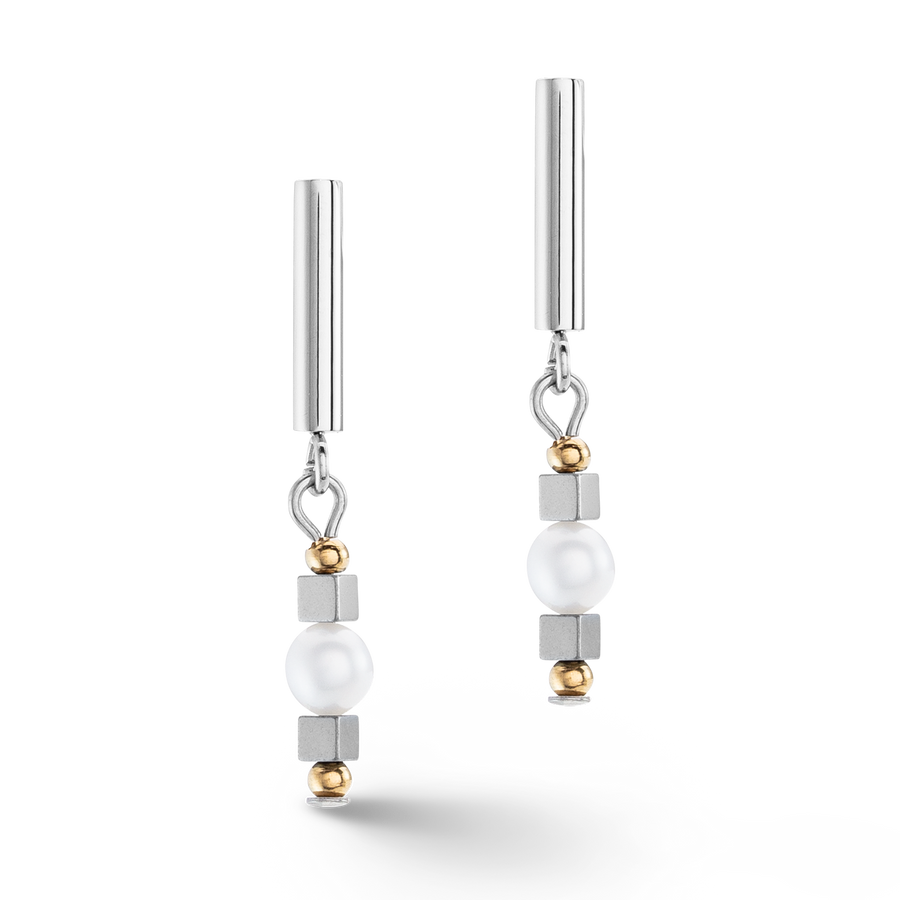 Boucles d'oreilles Orbit perle d'eau douce argentée