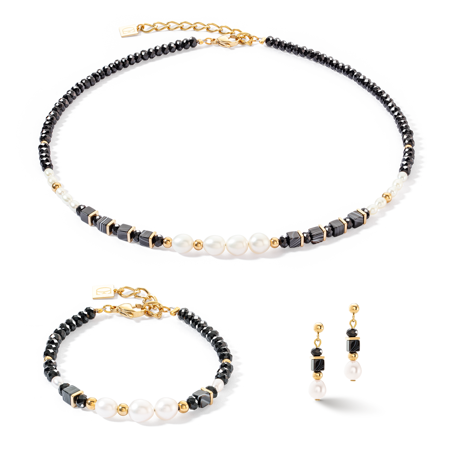 Collier Pearls & Onyx or