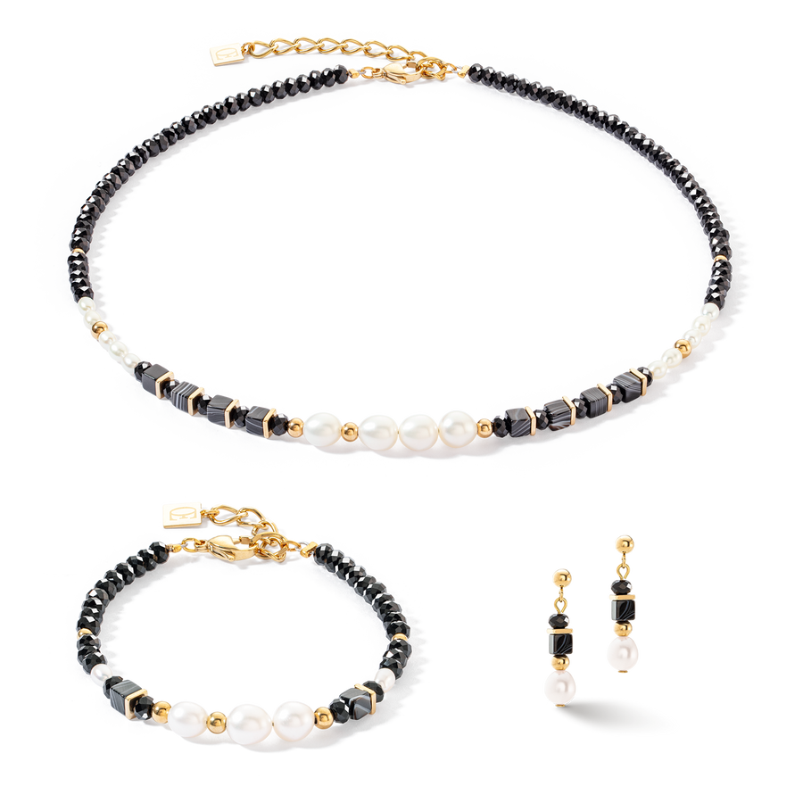 Collier Pearls & Onyx or