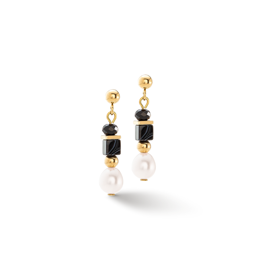 Boucles d'oreilles Pearls & Onyx or