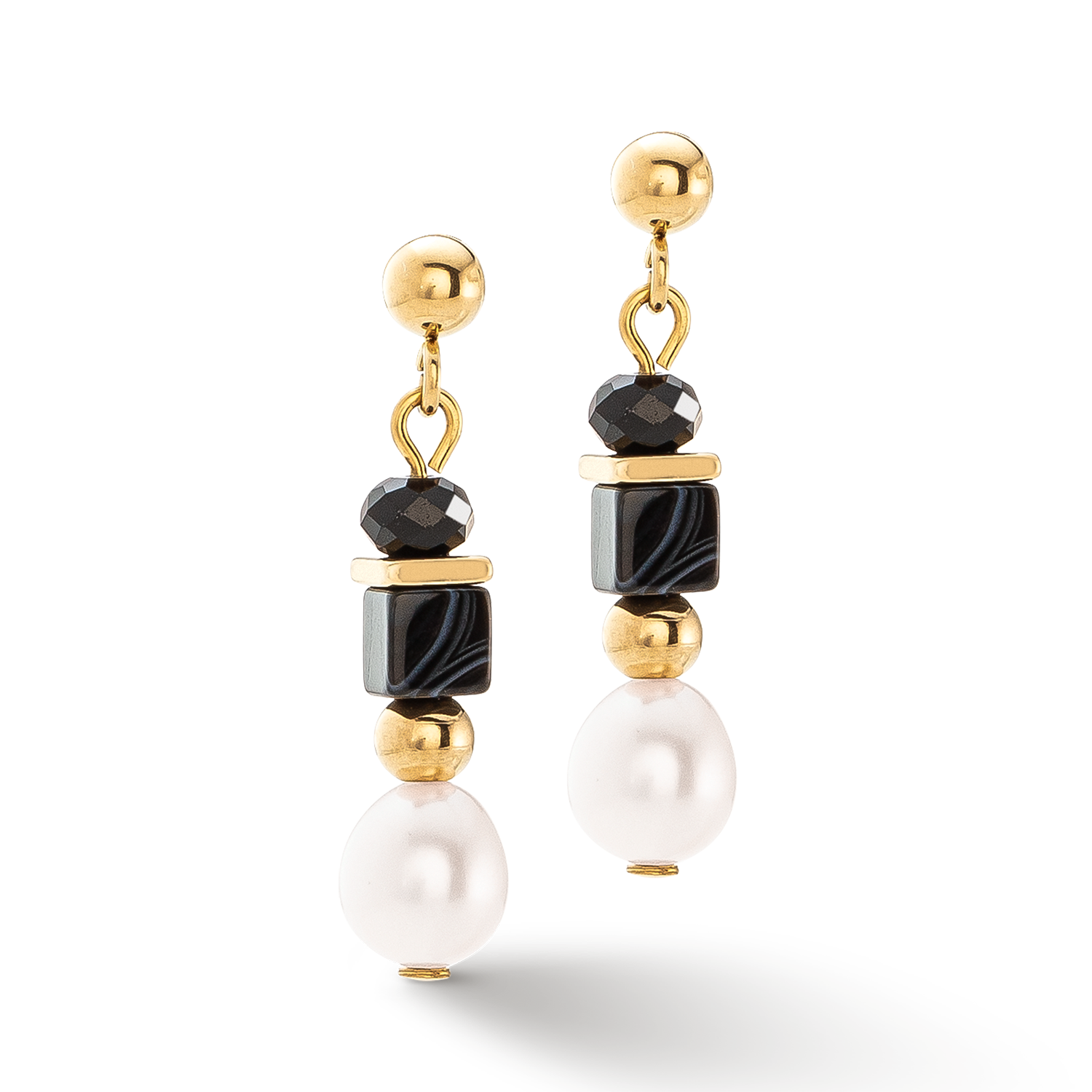 Boucles d'oreilles Pearls & Onyx or