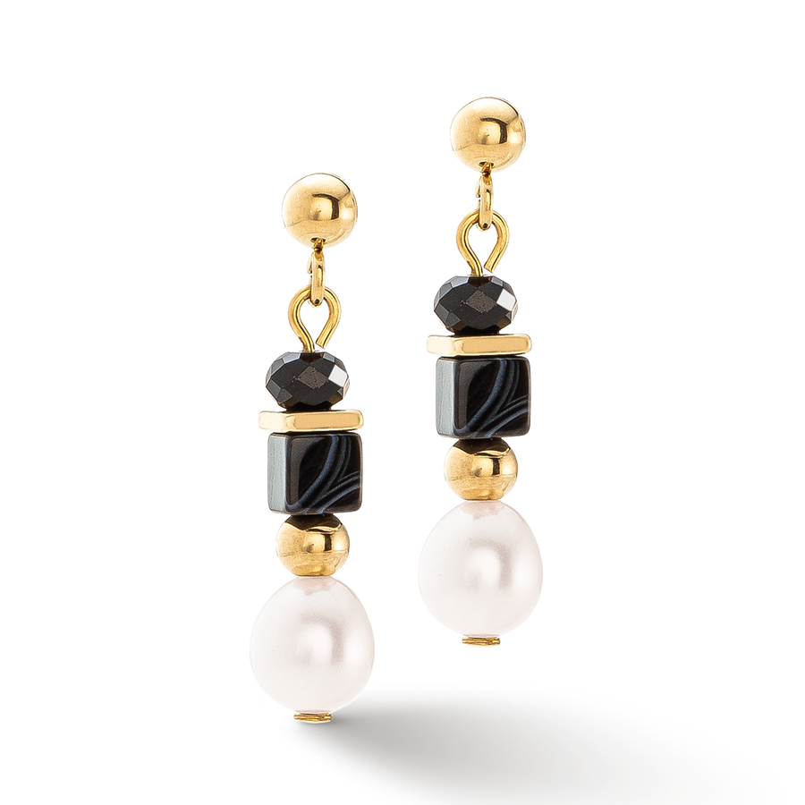 Boucles d'oreilles Pearls & Onyx or