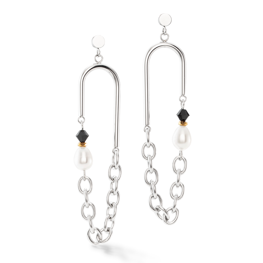 Boucles d'oreilles Amulette Boho Perles noir et blanc