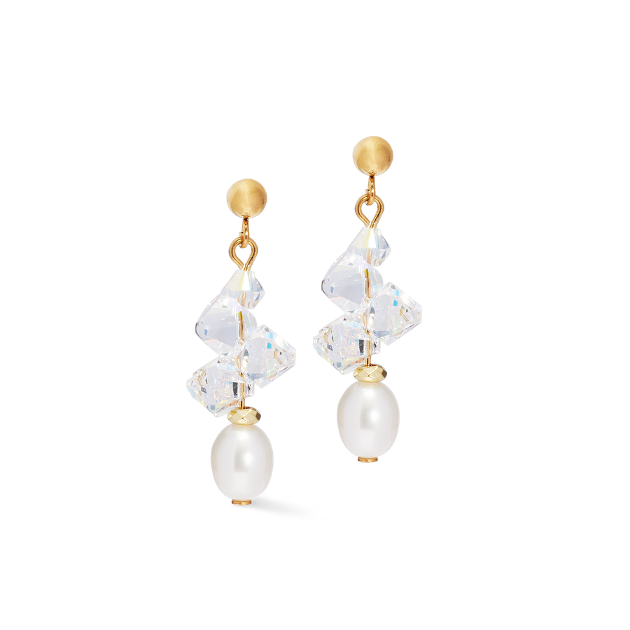 Boucles d'oreilles Dancing Crystals & Pearls or