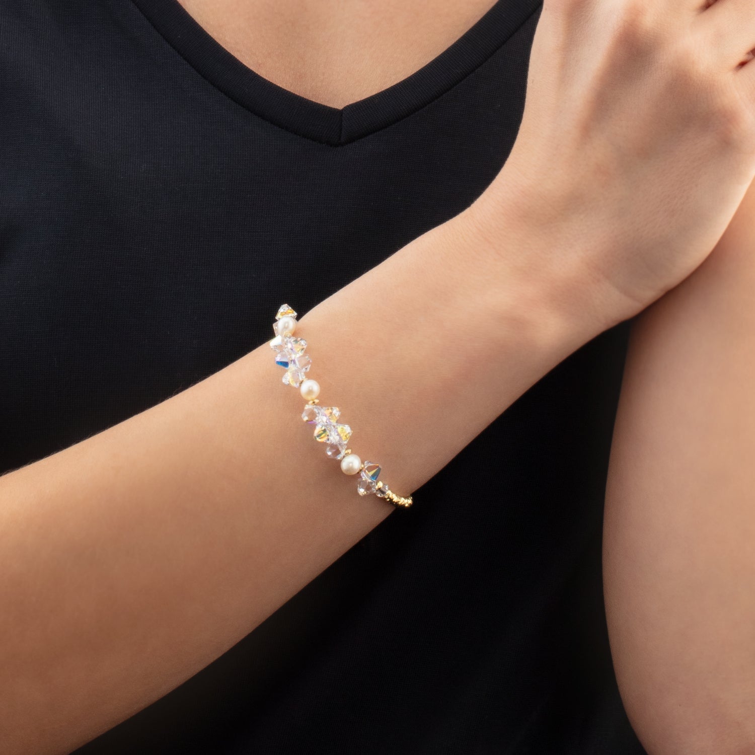 Bracelet Dancing Crystals & Pearls or
