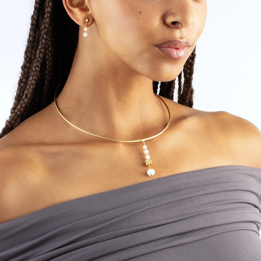 Collier Pearl & Spikes Drop or