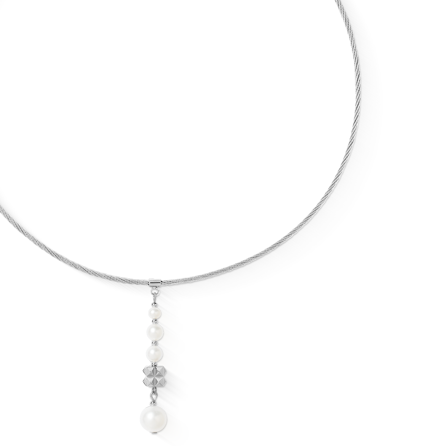 Collier Pearl & Spikes Drop argent