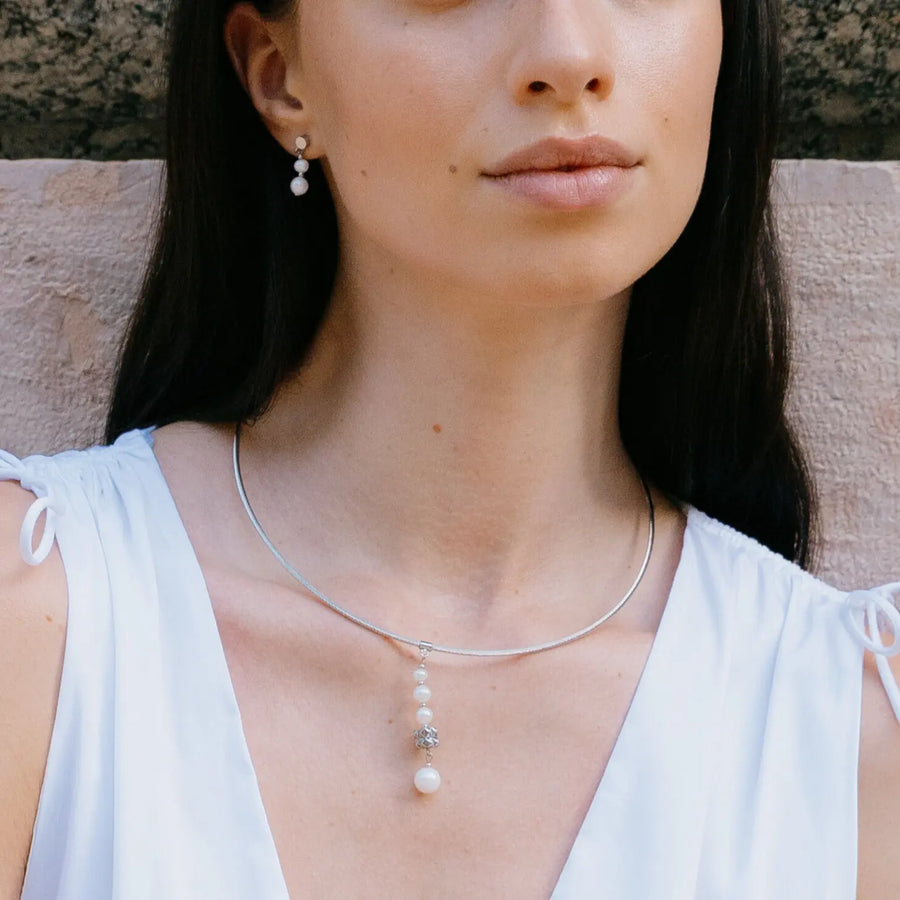 Collier Pearl & Spikes Drop argent