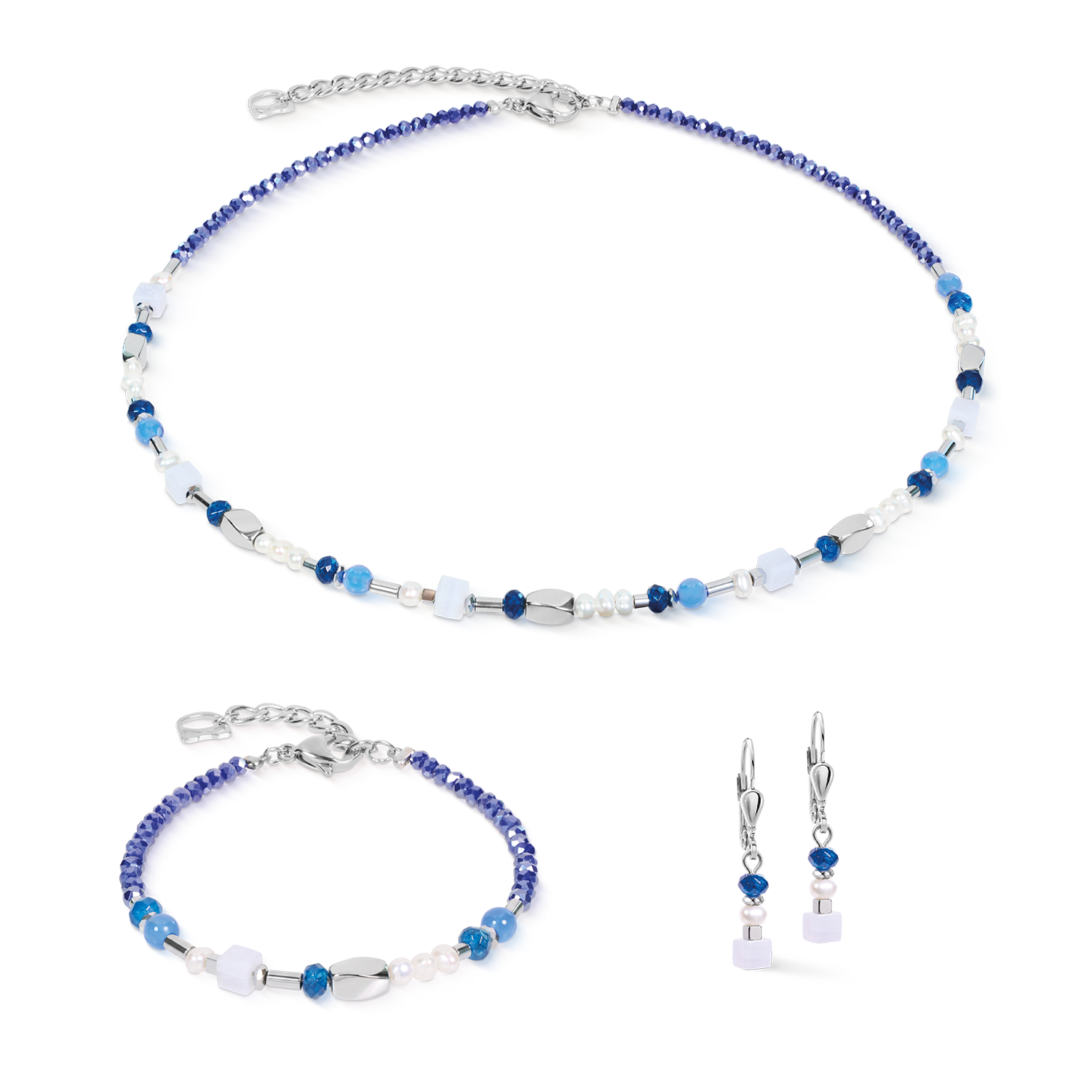 Boucles d'oreilles pendantes Mosaic Sky argent