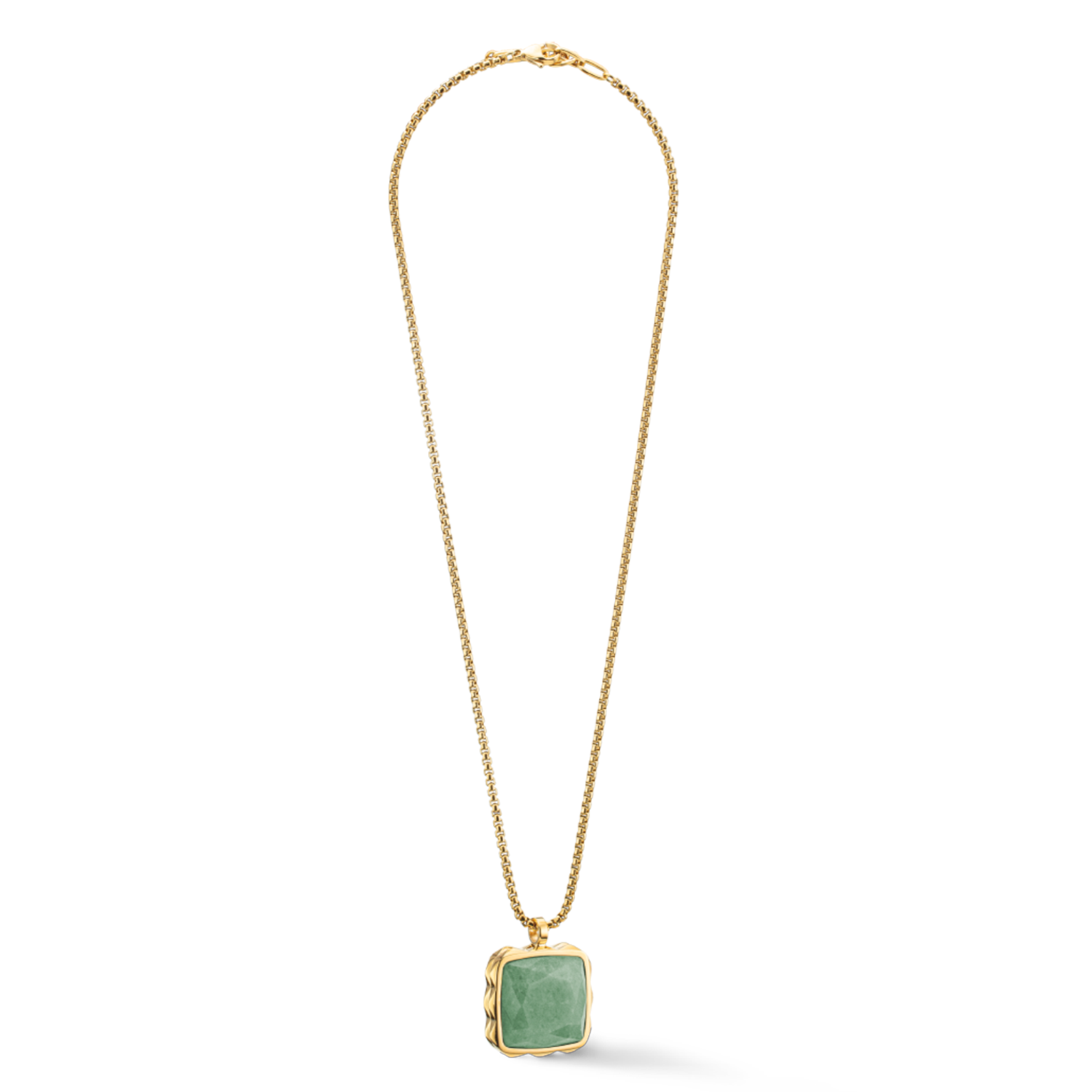 Collier Amulette Spikes Square Aventurine or-vert